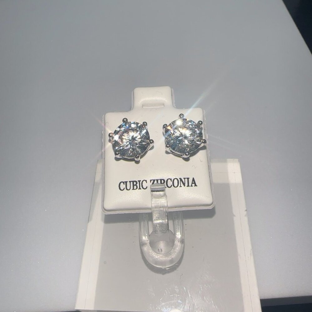 Cubic Zirconia Stud Earrings 2 CT - Picture 9 of 11